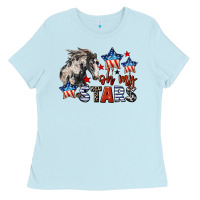 Baby Blue Oh my stars horse 4th of july Ladies Tee - CowGirlArtShop