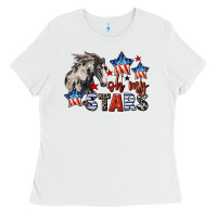 White Oh my stars horse 4th of july Ladies Tee - CowGirlArtShop