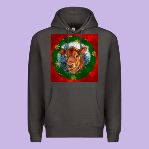 Christmas Red Angus Calf Head Premium Hoodie Designed By Lillyallendesigns
