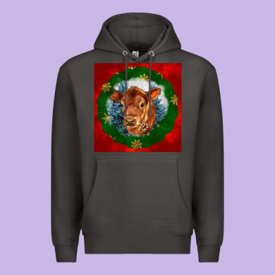 Christmas Red Angus Calf Head Premium Hoodie Designed By Lillyallendesigns