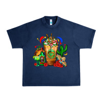 Navy Mexican Cold Drink With Cactus Sombrero And Tequil Urban Heavy Tee - FaDigitalArtStudio