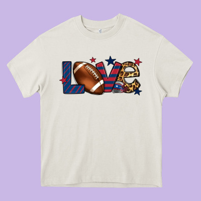 Love Football Team Color Red Blue 4th Of July Heavy Core Tee Designed By Howdyjamesfarm