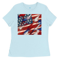 Baby Blue American flag glitter 4th of july Ladies Tee - CowGirlArtShop