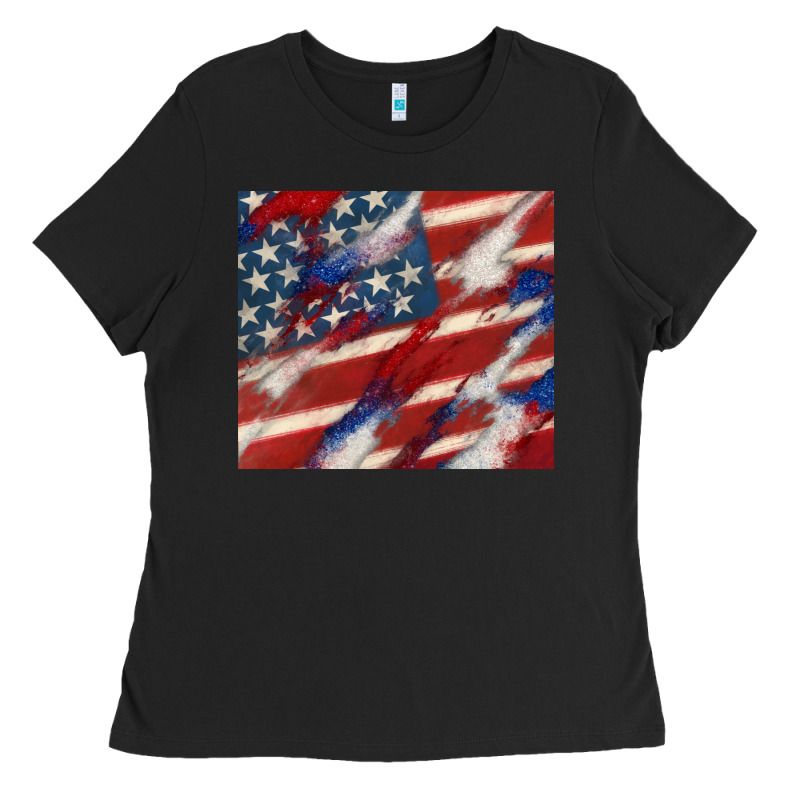 American Flag Glitter 4th Of July Ladies Tee by CowGirlArtShop | Teevron