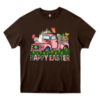 Chocolate Brown Happy Easter Day truck Heavy Core Tee - HowdyJamesFarm