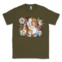 Army Green Easter Bunny With Quail Eggs And Daisy Classic Tee - RanaPortraitStore