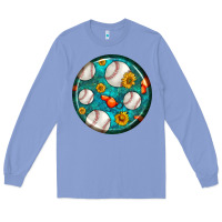 Colony Blue baseball with sunflower round earrings Long Sleeve Tee - BundleAndBundleShop
