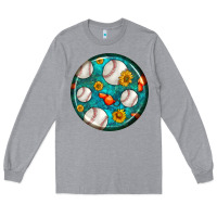Heather Grey baseball with sunflower round earrings Long Sleeve Tee - BundleAndBundleShop