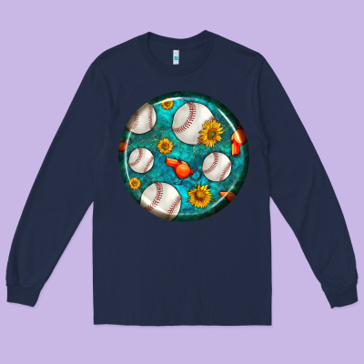 Baseball With Sunflower Round Earrings Long Sleeve Tee Designed By Bundleandbundleshop