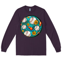 Plum baseball with sunflower round earrings Long Sleeve Tee - BundleAndBundleShop