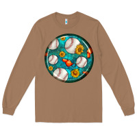 Toasted Coconut baseball with sunflower round earrings Long Sleeve Tee - BundleAndBundleShop