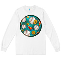 White baseball with sunflower round earrings Long Sleeve Tee - BundleAndBundleShop