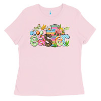 Bubblegum Pink Happy Easter Easter Day Ladies Tee - CowGirlArtShop