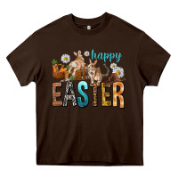 Chocolate Brown Happy Easter with Cowboy Easter Day Heavy Core Tee - HowdyJamesFarm