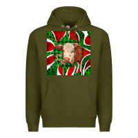 Army Green christmas hereford cow face Premium Hoodie - LillyAllenDesigns
