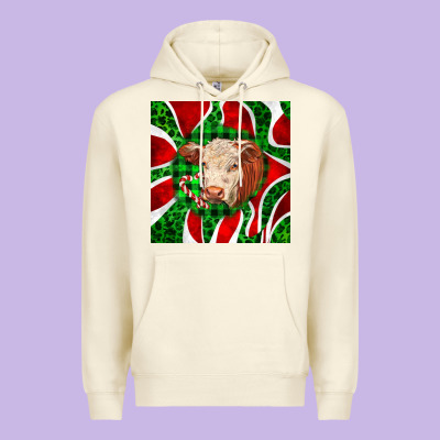 Christmas Hereford Cow Face Premium Hoodie Designed By Lillyallendesigns