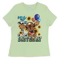 Matcha My first Birthday baby cow sunflower Ladies Tee - HowdyJamesFarm