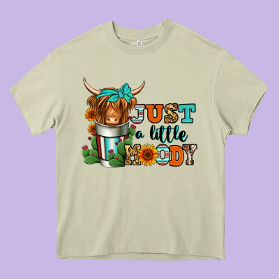 Just A Little Moody Coffee Cup Long Haired Cow Heavy Core Tee Designed By Jasminsmagicworld