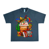 Midnight Navy Mexican Frappe With Cactus Sombrero And Maracas Urban Heavy Tee - FaDigitalArtStudio