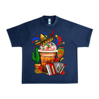 Navy Mexican Frappe With Cactus Sombrero And Maracas Urban Heavy Tee - FaDigitalArtStudio