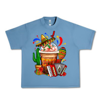 Pebble Blue Mexican Frappe With Cactus Sombrero And Maracas Urban Heavy Tee - FaDigitalArtStudio