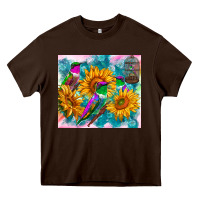 Chocolate Brown hummingbirds sunflower Heavy Core Tee - TumblerDesignByShophia