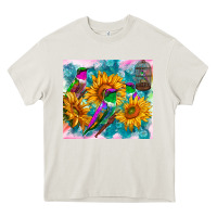 Cream hummingbirds sunflower Heavy Core Tee - TumblerDesignByShophia