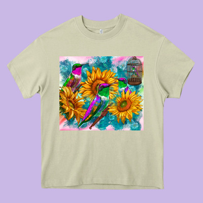 Hummingbirds Sunflower Heavy Core Tee Designed By Tumblerdesignbyshophia