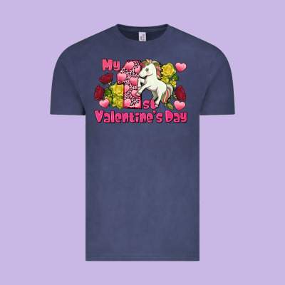 My First Valentine's Day Unicorn Vintage Tee Designed By Fadigitalartstudio