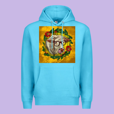 Christmas Charolais Cow Face Premium Hoodie Designed By Lillyallendesigns