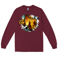 Burgundy Horsehide Texas Map Cowboys Flag Long Sleeve Tee - RanaPortraitStore
