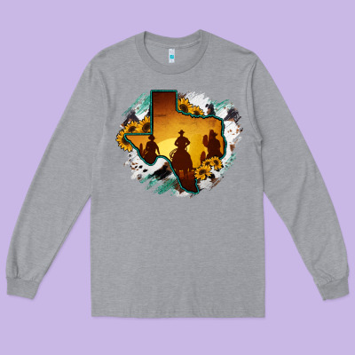 Horsehide Texas Map Cowboys Flag Long Sleeve Tee Designed By Ranaportraitstore