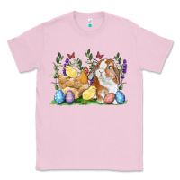 Bubblegum Pink Easter bunny and chicks with floral Classic Tee - RanaPortraitStore