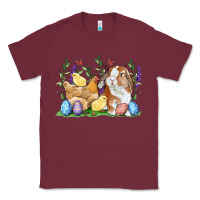Burgundy Easter bunny and chicks with floral Classic Tee - RanaPortraitStore