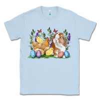 Dusty Blue Easter bunny and chicks with floral Classic Tee - RanaPortraitStore