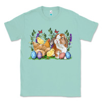 Seafoam Easter bunny and chicks with floral Classic Tee - RanaPortraitStore