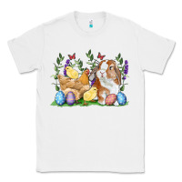 White Easter bunny and chicks with floral Classic Tee - RanaPortraitStore