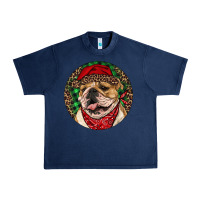 Navy Christmas English Bulldog Urban Heavy Tee - RanaPortraitStore