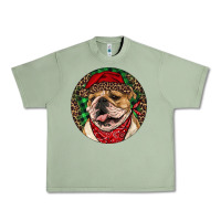 Oil Green Christmas English Bulldog Urban Heavy Tee - RanaPortraitStore