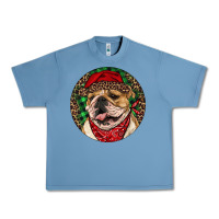 Pebble Blue Christmas English Bulldog Urban Heavy Tee - RanaPortraitStore