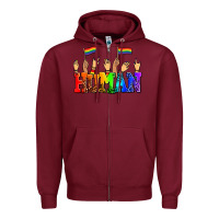 Burgundy human with hands and pride flags Zipper Hoodie - AdoDesignShop