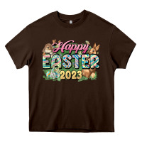 Chocolate Brown Happy Easter 2023 Heavy Core Tee - HowdyJamesFarm