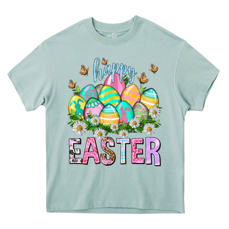 Happy Easter With Eggs Easter Day Heavy Core Tee by HowdyJamesFarm | Teevron