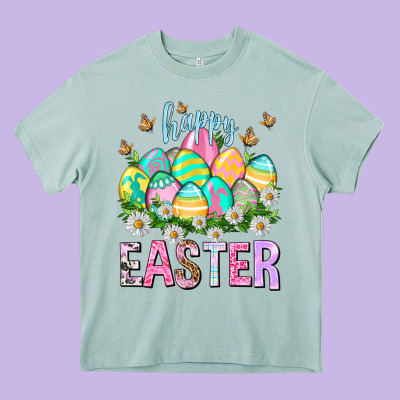 Happy Easter With Eggs Easter Day Heavy Core Tee Designed By Howdyjamesfarm