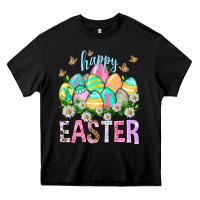 Black Happy Easter with eggs Easter Day Heavy Core Tee - HowdyJamesFarm