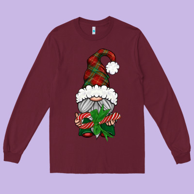 Christmas Gnome With Candy Long Sleeve Tee Designed By Bundleandbundleshop