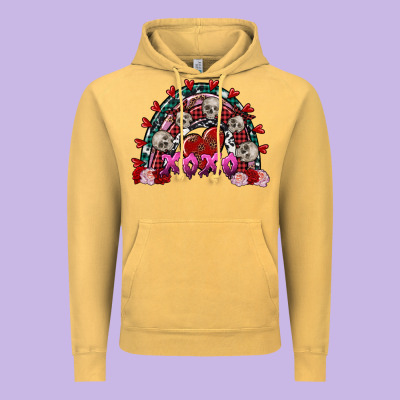 Skull Xoxo Rainbow Valentine's Day Vintage Hoodie Designed By Fadigitalartstudio