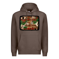 Coffee christmas buffalo plaid cowhide background Premium Hoodie - Jasminsmagicworld
