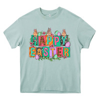 Arona Happy Easter with plate letters Easter Day Heavy Core Tee - HowdyJamesFarm
