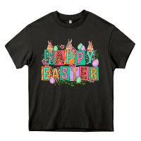 Asphalt Happy Easter with plate letters Easter Day Heavy Core Tee - HowdyJamesFarm